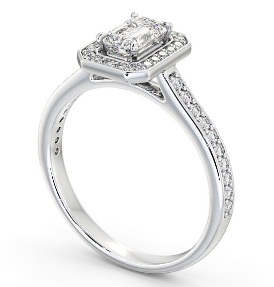 Halo Emerald Diamond Engagement Ring 9K White Gold - Durleigh ENEM22_WG_THUMB1