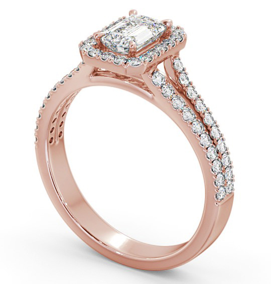 Halo Emerald Diamond Split Band Engagement Ring 9K Rose Gold ENEM23_RG_THUMB1