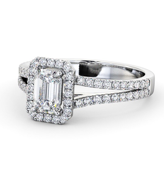 Halo Emerald Diamond Split Band Engagement Ring 18K White Gold ENEM23_WG_THUMB2 