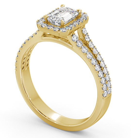 Halo Emerald Diamond Split Band Engagement Ring 9K Yellow Gold ENEM23_YG_THUMB1