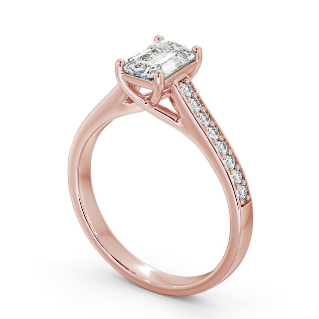 Emerald Diamond Engagement Ring 9K Rose Gold Solitaire With Side Stones - Oteley ENEM24S_RG_SIDE