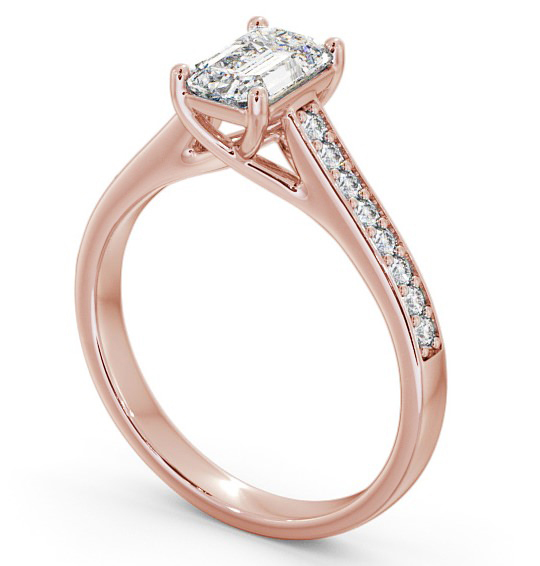 Emerald Diamond Trellis Design Engagement Ring 18K Rose Gold Solitaire with Channel Set Side Stones ENEM24S_RG_THUMB1