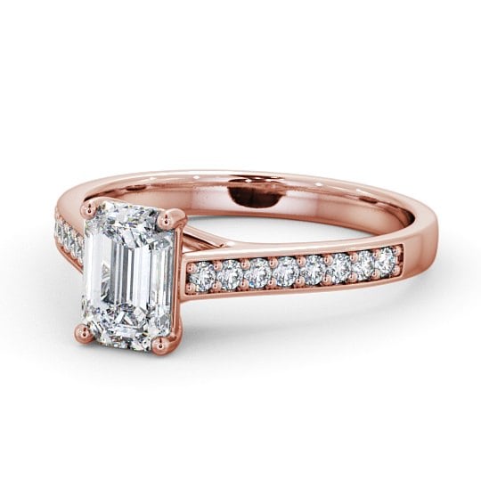  Emerald Diamond Engagement Ring 9K Rose Gold Solitaire With Side Stones - Oteley ENEM24S_RG_THUMB2 