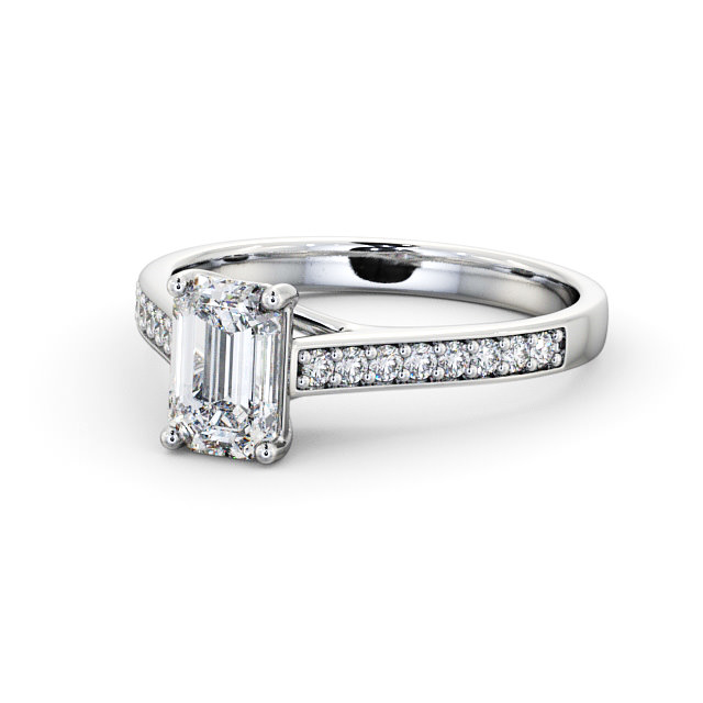 Emerald Diamond Engagement Ring Palladium Solitaire With Side Stones - Oteley ENEM24S_WG_FLAT