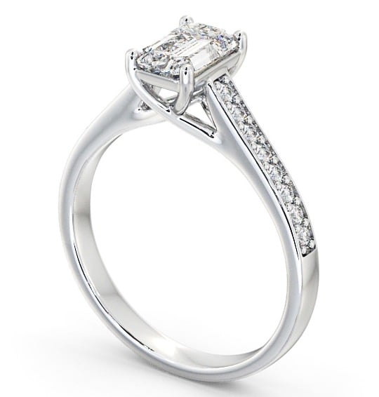 Emerald Diamond Trellis Design Engagement Ring 18K White Gold Solitaire with Channel Set Side Stones ENEM24S_WG_THUMB1 