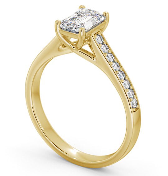  Emerald Diamond Engagement Ring 9K Yellow Gold Solitaire With Side Stones - Oteley ENEM24S_YG_THUMB1 