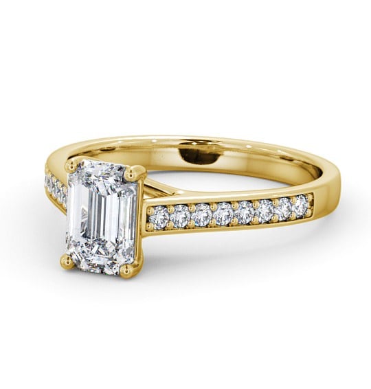  Emerald Diamond Engagement Ring 9K Yellow Gold Solitaire With Side Stones - Oteley ENEM24S_YG_THUMB2 