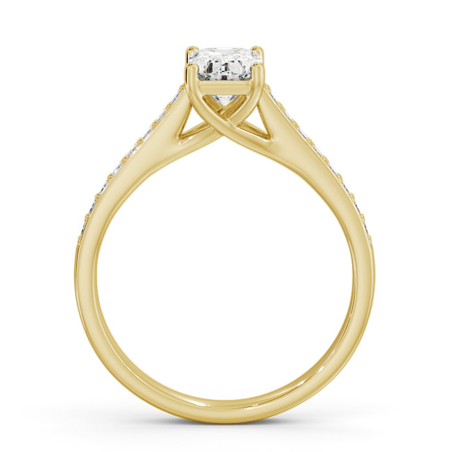 Emerald Diamond Engagement Ring 9K Yellow Gold Solitaire With Side Stones - Oteley ENEM24S_YG_UP