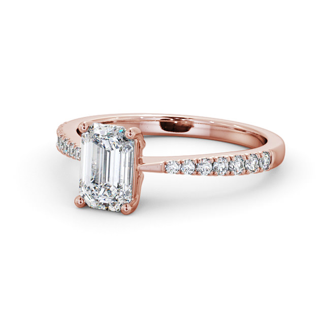 Emerald Diamond Engagement Ring 9K Rose Gold Solitaire With Side Stones - Witton ENEM25S_RG_FLAT