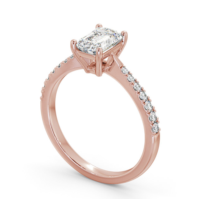 Emerald Diamond Engagement Ring 9K Rose Gold Solitaire With Side Stones - Witton ENEM25S_RG_SIDE