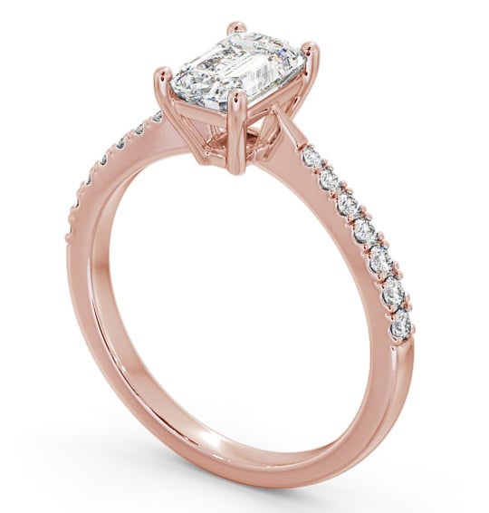 Emerald Diamond Pinched Band Engagement Ring 9K Rose Gold Solitaire with Channel Set Side Stones ENEM25S_RG_THUMB1