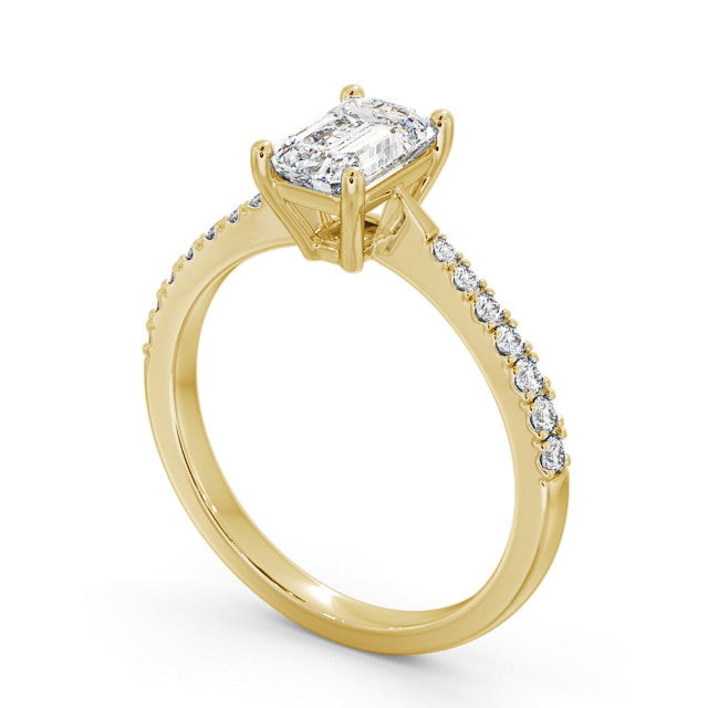 Emerald Diamond Engagement Ring 9K Yellow Gold Solitaire With Side Stones - Witton ENEM25S_YG_SIDE