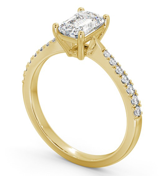 Emerald Diamond Pinched Band Engagement Ring 9K Yellow Gold Solitaire with Channel Set Side Stones ENEM25S_YG_THUMB1