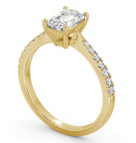 Emerald Diamond Pinched Band Engagement Ring 9K Yellow Gold Solitaire with Channel Set Side Stones ENEM25S_YG_THUMB1 