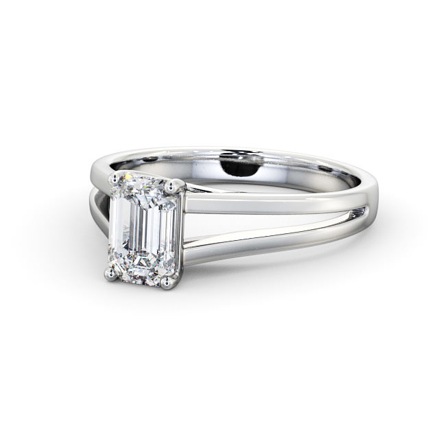 Emerald Diamond Engagement Ring 18K White Gold Solitaire - Piranel ENEM26_WG_FLAT