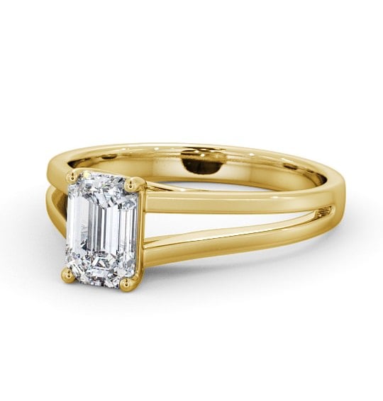 Emerald Diamond Split Band Engagement Ring 9K Yellow Gold Solitaire ENEM26_YG_THUMB2 
