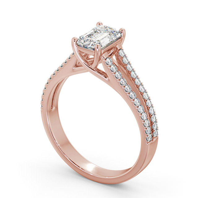 Emerald Diamond Ring 9K Rose Gold With Side Stones Sarant Angelic Diamonds