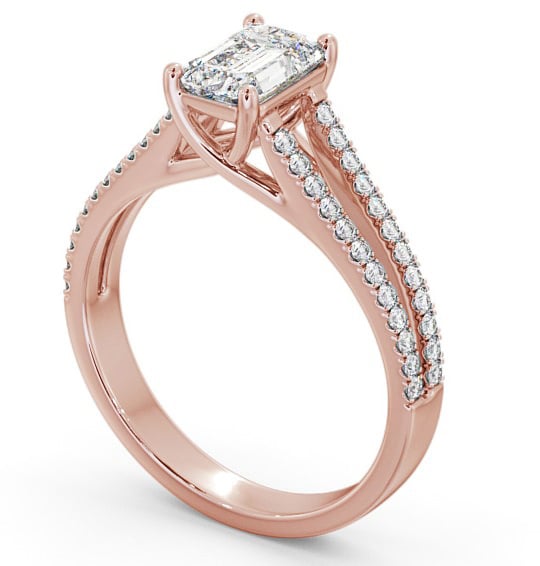  Emerald Diamond Engagement Ring 9K Rose Gold Solitaire With Side Stones - Sarant ENEM27_RG_THUMB1 
