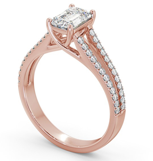 Emerald Diamond Split Band Engagement Ring 18K Rose Gold Solitaire with Channel Set Side Stones ENEM27_RG_THUMB1 