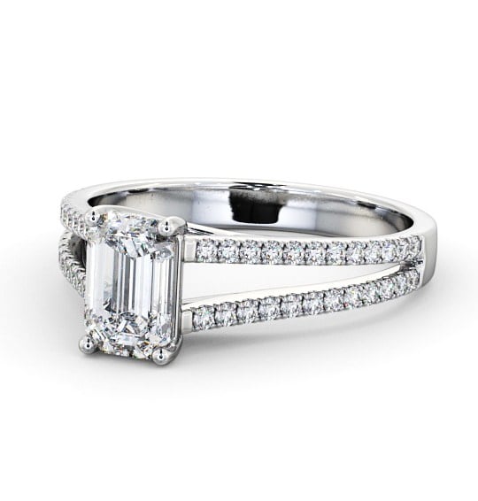  Emerald Diamond Engagement Ring Palladium Solitaire With Side Stones - Sarant ENEM27_WG_THUMB2 
