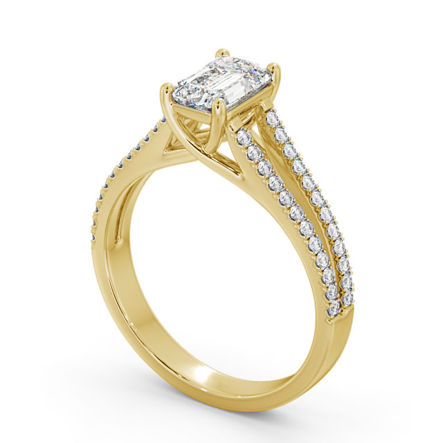 Emerald Diamond Engagement Ring 9K Yellow Gold Solitaire With Side Stones - Sarant ENEM27_YG_SIDE