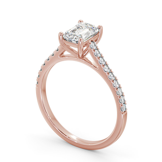 Emerald Diamond Engagement Ring 9K Rose Gold Solitaire With Side Stones - Vera ENEM28_RG_SIDE