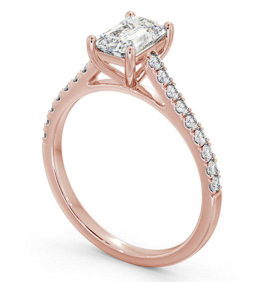 Emerald Diamond 4 Prong Engagement Ring 9K Rose Gold Solitaire with Channel Set Side Stones ENEM28_RG_THUMB1 