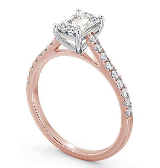 Emerald Diamond 4 Prong Engagement Ring 18K Yellow and White Gold Solitaire with Channel Set Side Stones ENEM28_RWG_THUMB1 