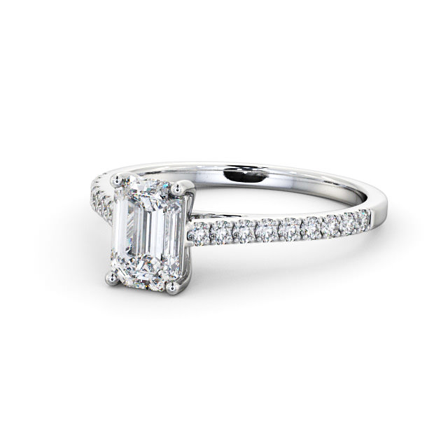 Emerald Diamond Engagement Ring Platinum Solitaire With Side Stones - Vera ENEM28_WG_FLAT