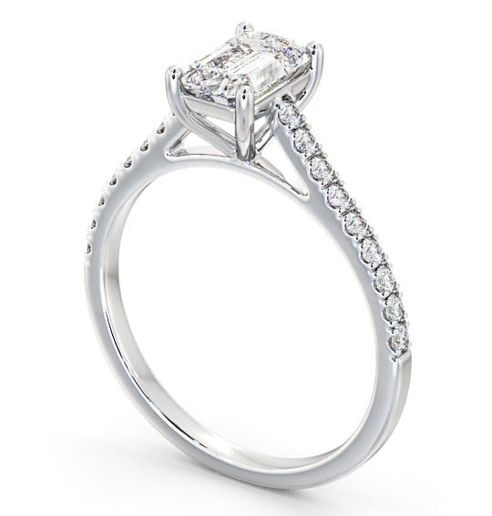 Emerald Diamond Engagement Ring Platinum Solitaire With Side Stones - Vera ENEM28_WG_THUMB1