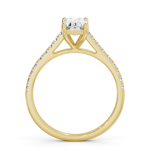 Emerald Diamond Engagement Ring 9K Yellow Gold Solitaire With Side Stones - Vera ENEM28_YG_UP