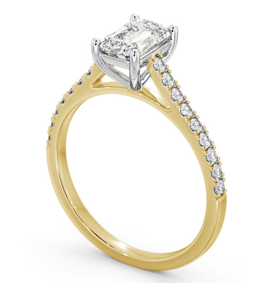 Emerald Diamond 4 Prong Engagement Ring 18K Yellow and White Gold Solitaire with Channel Set Side Stones ENEM28_YWG_THUMB1 