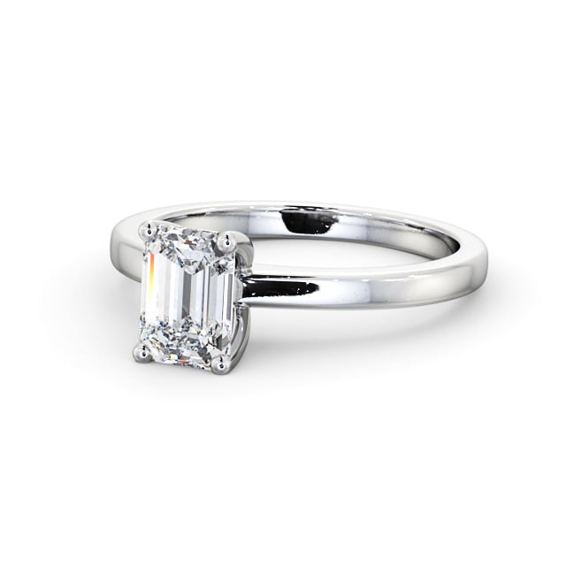 Emerald Diamond Engagement Ring 18K White Gold Solitaire - Bugill ENEM29_WG_FLAT