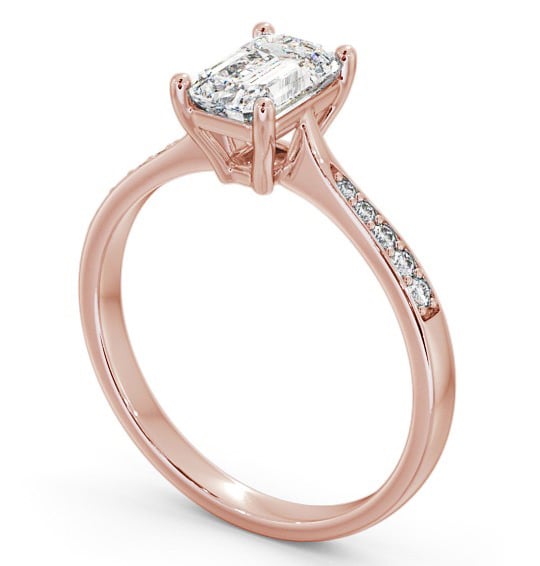 Emerald Diamond Tapered Band Engagement Ring 9K Rose Gold Solitaire with Channel Set Side Stones ENEM29S_RG_THUMB1