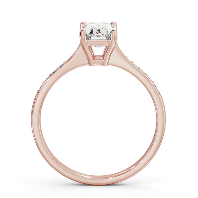 Emerald Diamond Engagement Ring 9K Rose Gold Solitaire With Side Stones - Clemence ENEM29S_RG_UP