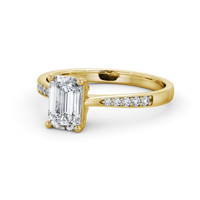 Emerald Diamond Engagement Ring 9K Yellow Gold Solitaire With Side Stones - Clemence ENEM29S_YG_FLAT
