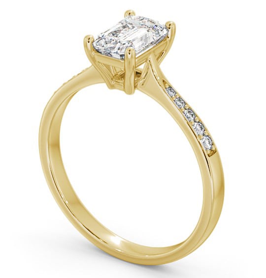 Emerald Diamond Tapered Band Engagement Ring 9K Yellow Gold Solitaire with Channel Set Side Stones ENEM29S_YG_THUMB1