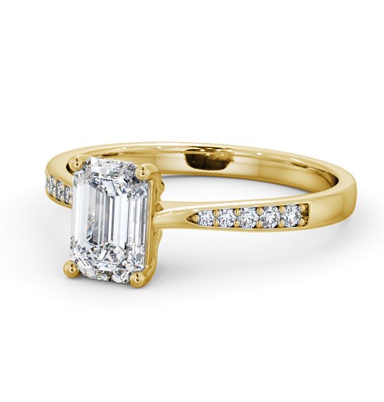 Emerald Diamond Tapered Band Engagement Ring 18K Yellow Gold Solitaire with Channel Set Side Stones ENEM29S_YG_THUMB2 