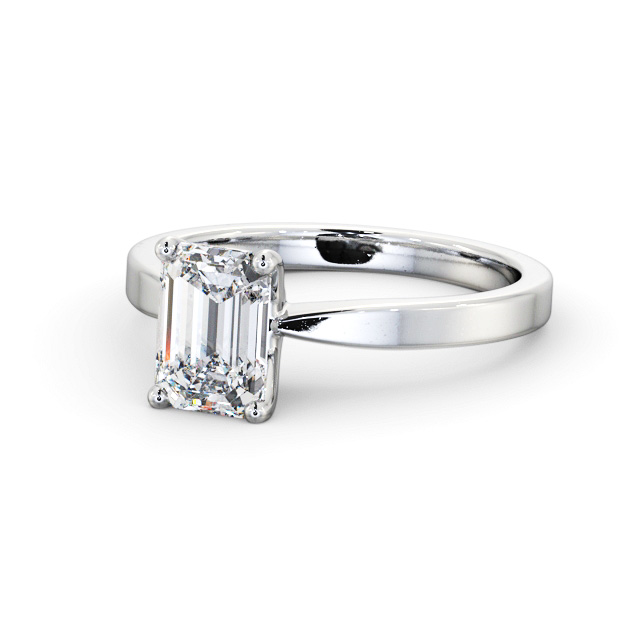 Emerald Diamond Engagement Ring 18K White Gold Solitaire - Salomin ENEM30_WG_FLAT