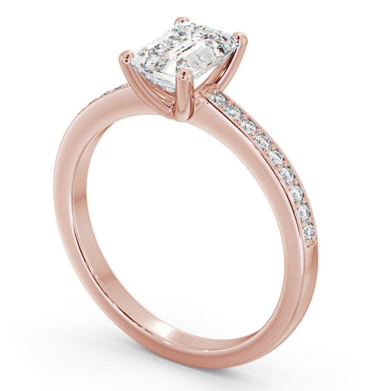 Emerald Diamond 4 Prong Engagement Ring 9K Rose Gold Solitaire with Channel Set Side Stones ENEM30S_RG_THUMB1