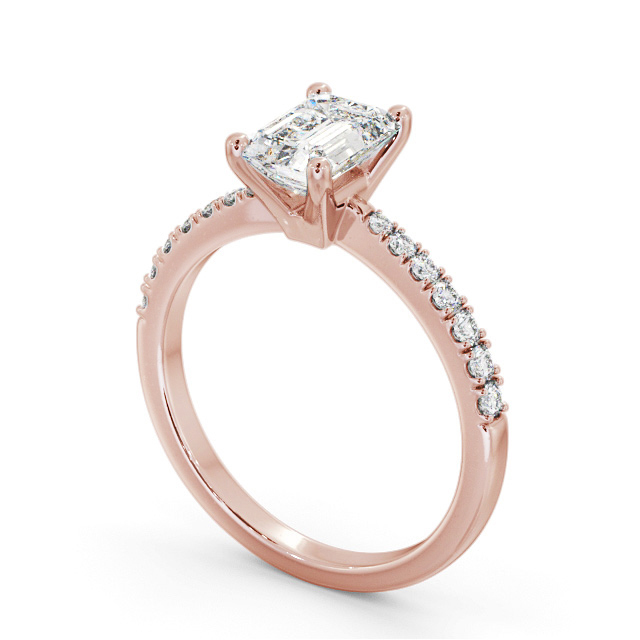 Emerald Diamond Engagement Ring 18K Rose Gold Solitaire With Side Stones - Saxby ENEM31S_RG_SIDE