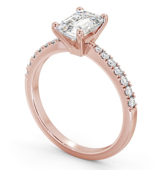 Emerald Diamond 4 Prong Engagement Ring 9K Rose Gold Solitaire with Channel Set Side Stones ENEM31S_RG_THUMB1 