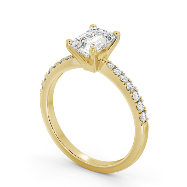 Emerald Diamond Engagement Ring 9K Yellow Gold Solitaire With Side Stones - Saxby ENEM31S_YG_SIDE