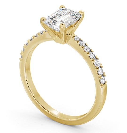Emerald Diamond 4 Prong Engagement Ring 9K Yellow Gold Solitaire with Channel Set Side Stones ENEM31S_YG_THUMB1