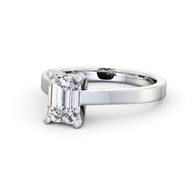 Emerald Diamond Engagement Ring 18K White Gold Solitaire - Morar ENEM32_WG_FLAT