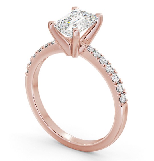 Emerald Diamond 4 Prong Engagement Ring 18K Rose Gold Solitaire with Channel Set Side Stones ENEM32S_RG_THUMB1 