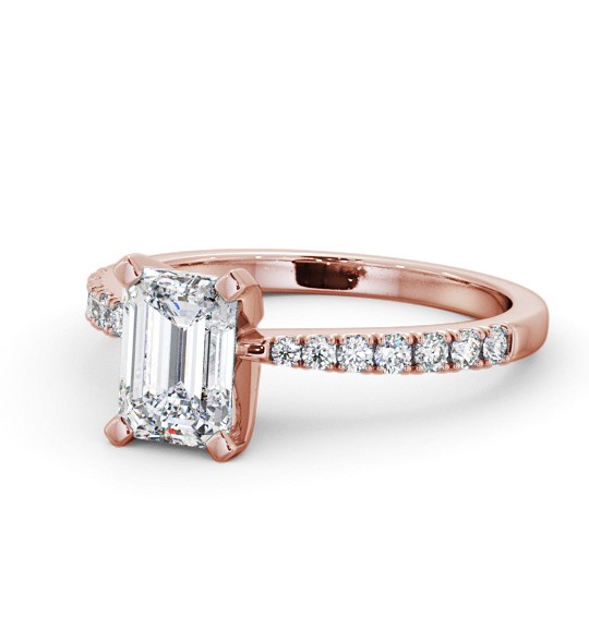  Emerald Diamond Engagement Ring 9K Rose Gold Solitaire With Side Stones - Trefore ENEM32S_RG_THUMB2 