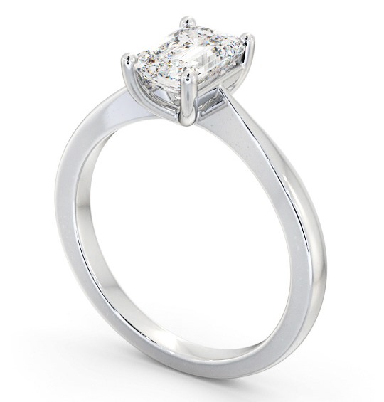 Emerald Diamond Low Setting Engagement Ring 18K White Gold Solitaire ENEM33_WG_THUMB1