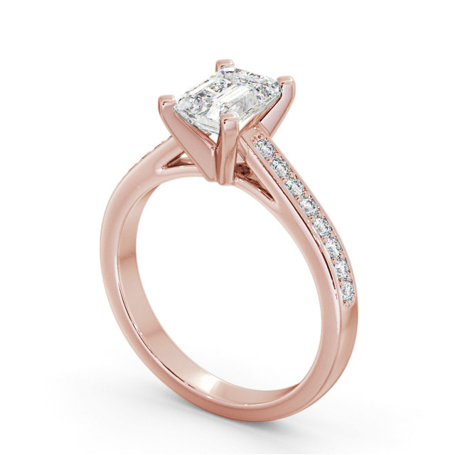 Emerald Diamond Engagement Ring 9K Rose Gold Solitaire With Side Stones - Venta ENEM33S_RG_SIDE