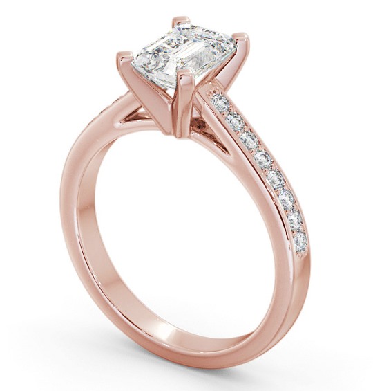  Emerald Diamond Engagement Ring 9K Rose Gold Solitaire With Side Stones - Venta ENEM33S_RG_THUMB1 
